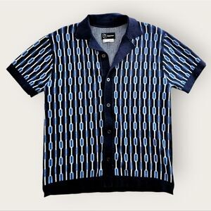 Original Use Geometric Patterned Blue Collared Short Sleeve Button Down Shirt S
